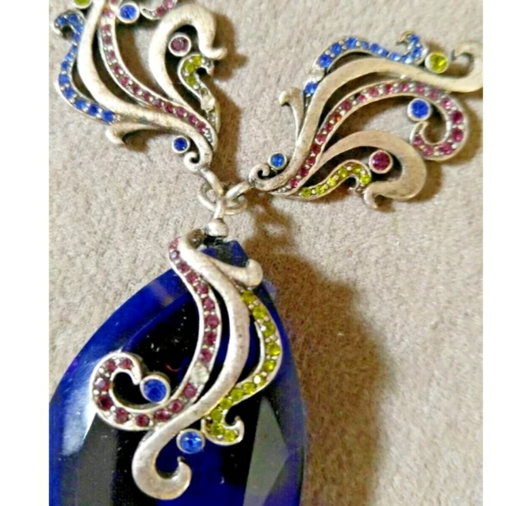 Chicos Gorgeous Large Statement Cobalt Blue Pewte… - image 1